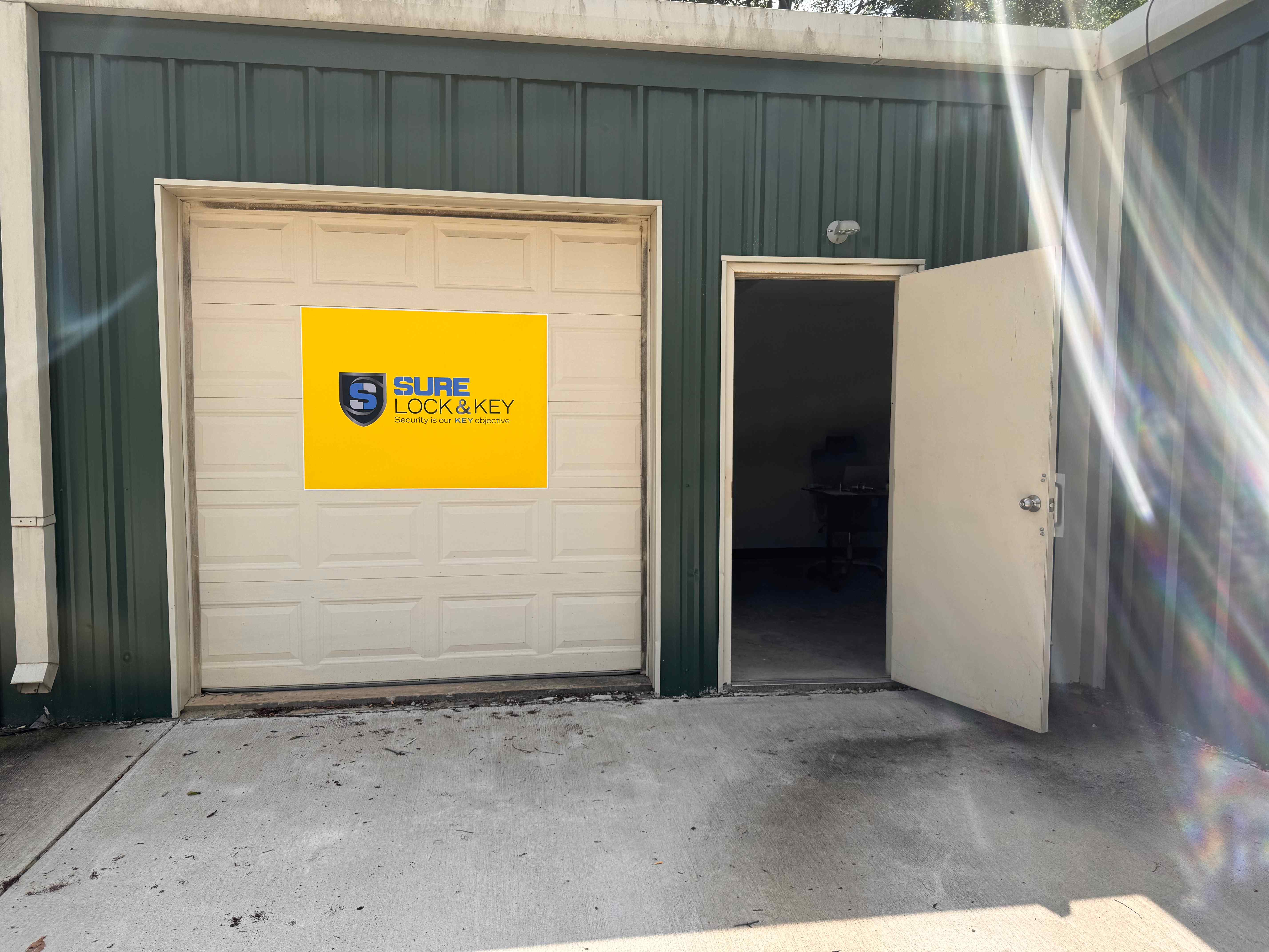 Sure Lock & Key Birmingham facility entrance with garage door